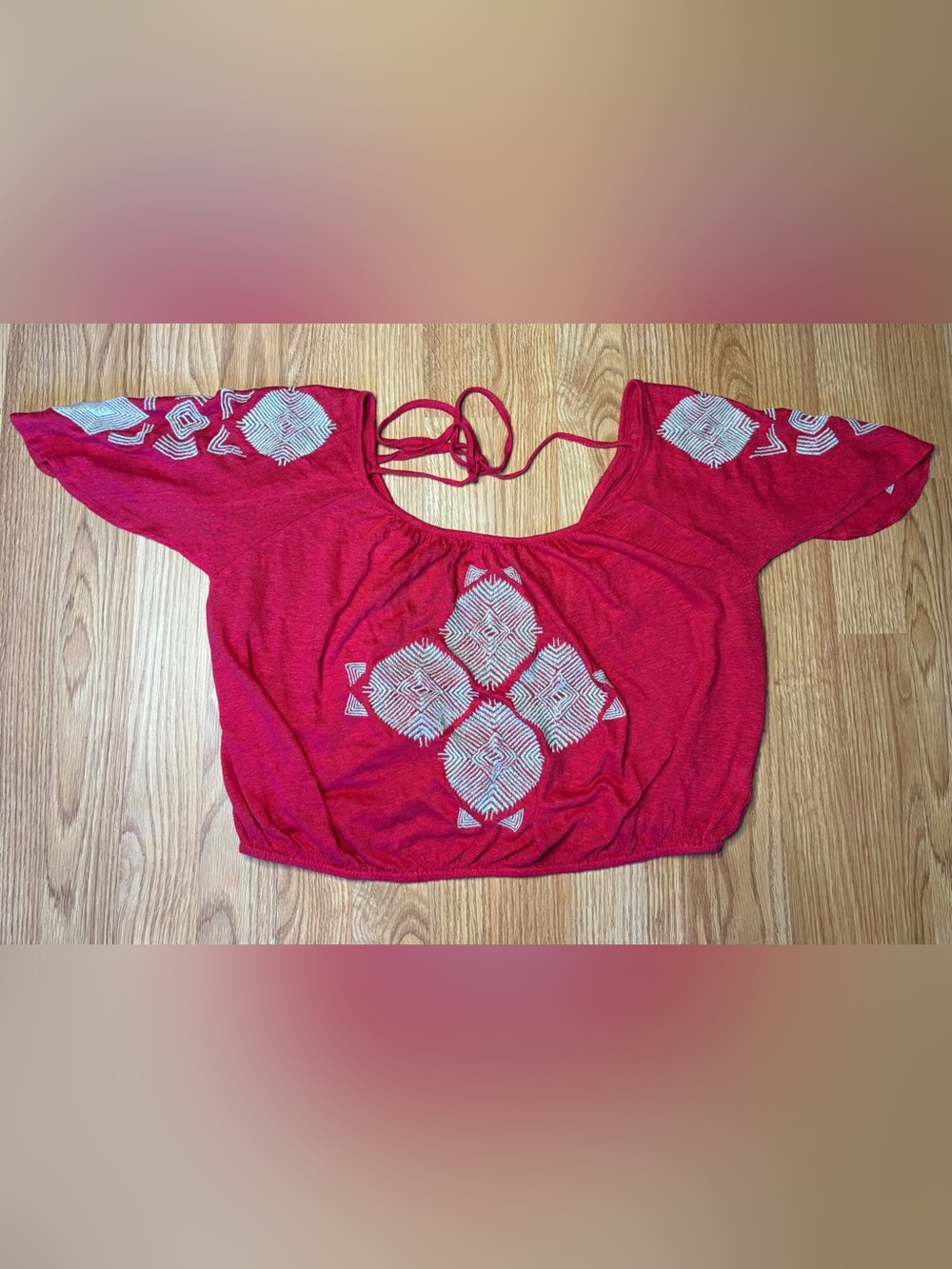 Free People Red Embroidered Peasant Tunic Top - Picture 1 of 8
